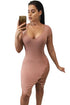 Sexy Pink Lace Up Side Slit Cap Sleeve Bodycon Dress